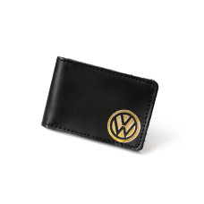 Обкладинка для автодокументів з логотипом "Volkswagen" чорна з позолотою.