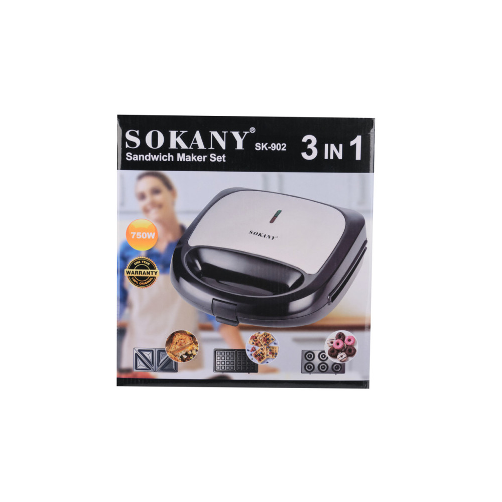 Бутербродниця сендвічниця мультипекар 3 в 1 750 Вт антипригарне покриття Sokany SK-902