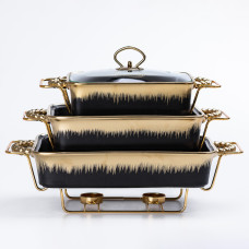 Марміти керамічні прямокутні 3 шт із кришкою з жаростійкого скла Марміти керамічні прямокутні 3 шт із кришкою з жаростійкого скла