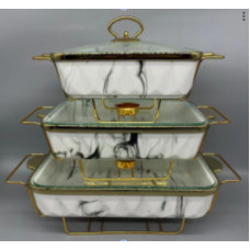 Марміти керамічні прямокутні 3 шт із кришкою з жаростійкого скла Марміти керамічні прямокутні 3 шт із кришкою з жаростійкого скла
